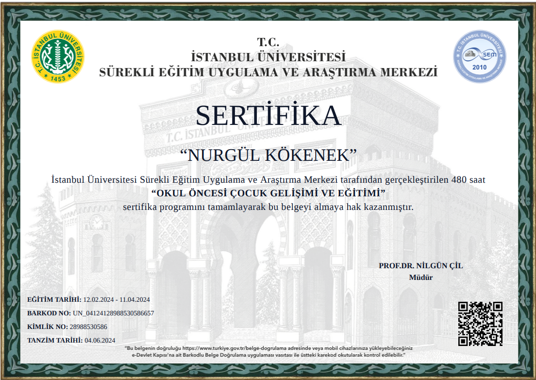Okul Öncesi Eğitim Sertifikası